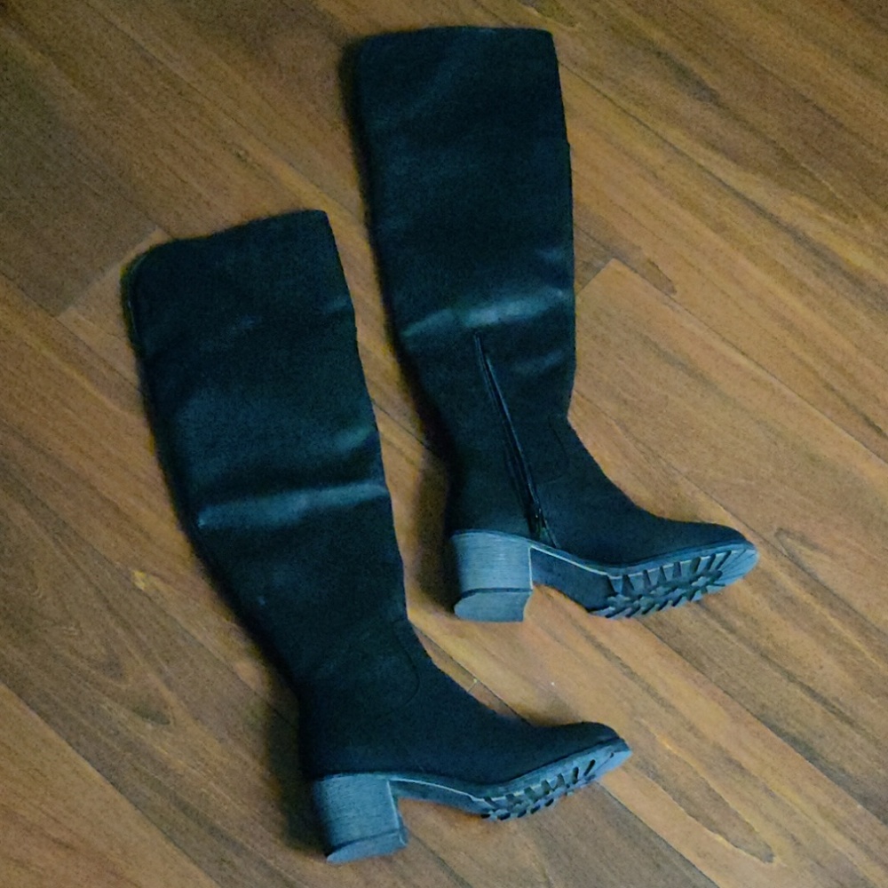 Faux leather over the knee black boots